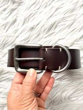 Lucky Brand Brown Leather D-Ring Belt Size 38 Western Cowboy Silver Tone NWT
